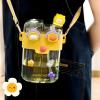 imageHiGropcore Kawaii Water Bottle Cute Water Bottles with Straw Double Chamber Water Bottle with Adjustable Strap and Kawaii 3D Stickers Portable Leakproof Water Jug 26ozYellow
