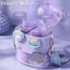 imageHiGropcore Kawaii Water Bottle Cute Water Bottles with Straw Double Chamber Water Bottle with Adjustable Strap and Kawaii 3D Stickers Portable Leakproof Water Jug 26ozPurple