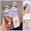 imageHiGropcore Kawaii Water Bottle Cute Water Bottles with Straw Double Chamber Water Bottle with Adjustable Strap and Kawaii 3D Stickers Portable Leakproof Water Jug 26ozPurple