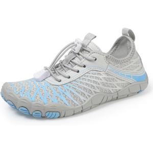 imageHiGropcore Water Shoes for Kids  Girls Boys Barefoot Shoes with Wide Toe Box  Quick Dry Lightweight Non Slip Kids Athletic Aqua Socks for Swim Beach PoolA5  GreyBlue