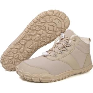 imageHike Barefoot Boots Womens Mens Waterproof Fur Lined Winter Barefoot Shoes Minimalist Snow Boots Wide Toe Box Ankle BootiesSc02  Beige