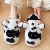 imageHiGropcore Cute Animal Fuzzy Slippers for Women Men Cartoon Indoor Comfortable Warm Furry House SlippersA1  Cow Black