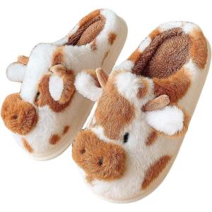 imageHiGropcore Cute Animal Fuzzy Slippers for Women Men Cartoon Indoor Comfortable Warm Furry House SlippersA2  Cow Brown