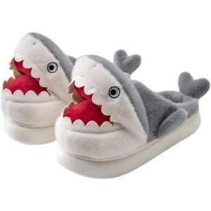 imageHiGropcore Cute Animal Fuzzy Slippers for Women Men Cartoon Indoor Comfortable Warm Furry House SlippersB1  Shark Grey