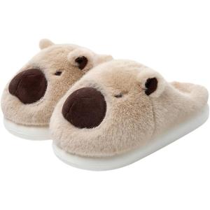 imageHiGropcore Cute Animal Fuzzy Slippers for Women Men Cartoon Indoor Comfortable Warm Furry House SlippersE2  Capybara Beige