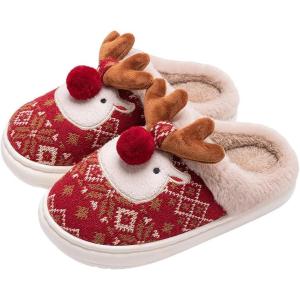 imageHiGropcore Cute Animal Fuzzy Slippers for Women Men Cartoon Indoor Comfortable Warm Furry House SlippersI1  Christmas Reindeer Red