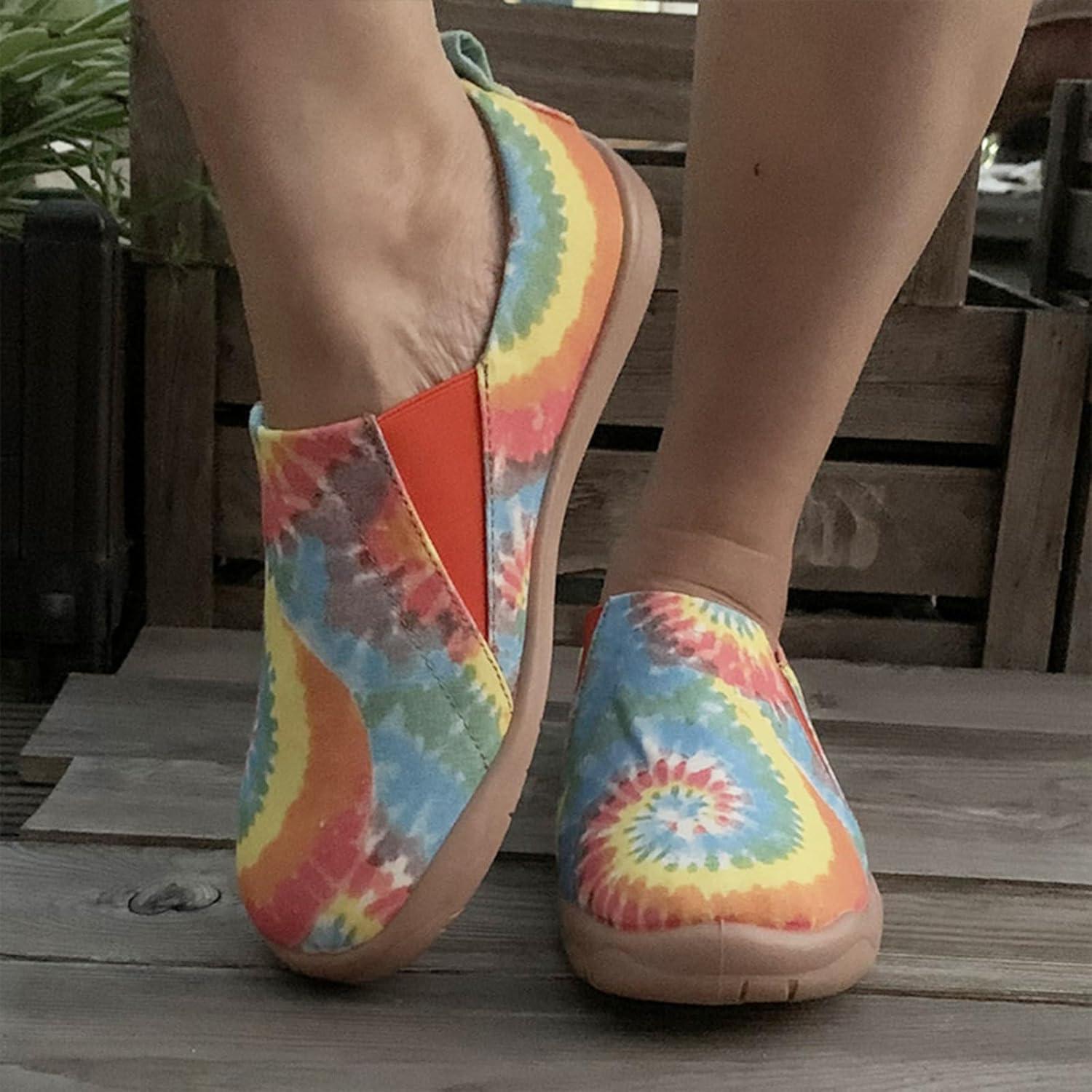 imageHiGropcore Womens Art Painted Casual Loafers Slip On Canvas Walking Shoes Comfortable Lightweight Ladies Travel ShoesM  Watercolor