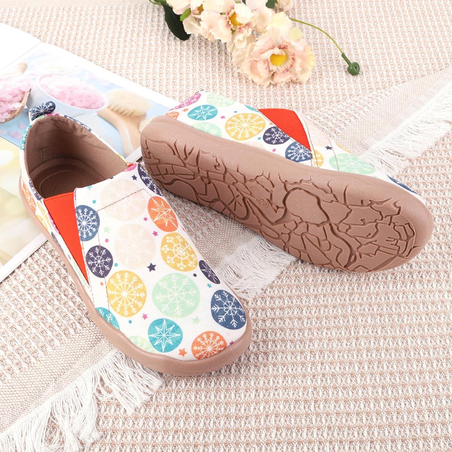 imageHiGropcore Womens Art Painted Casual Loafers Slip On Canvas Walking Shoes Comfortable Lightweight Ladies Travel ShoesT  Colorful Snowflake