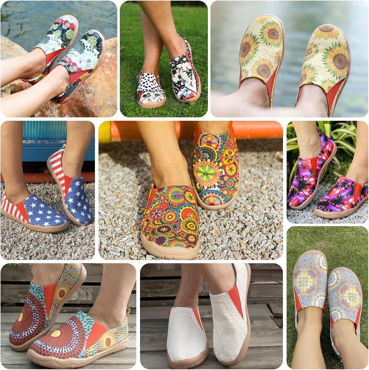imageHiGropcore Womens Art Painted Casual Loafers Slip On Canvas Walking Shoes Comfortable Lightweight Ladies Travel ShoesT  Colorful Snowflake