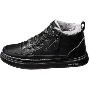 imageHiGropcore Mens Winter Snow Boots Fur Lined Waterproof Leather Shoes Slip On Ankle Boots with Side Zip