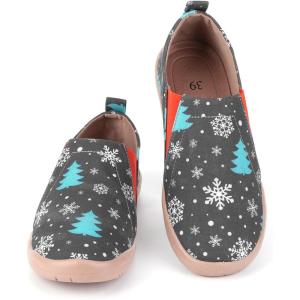 imageHiGropcore Womens Art Painted Casual Loafers Slip On Canvas Walking Shoes Comfortable Lightweight Ladies Travel ShoesV  Snowflake  Cedar