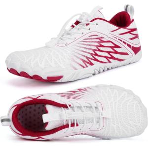 imageHike Barefoot Shoes Women Men Minimalist Wide Toe Box Footwear Zero Drop Athletic CrossTrainer Fashion SneakersA11  WhiteDeep Red