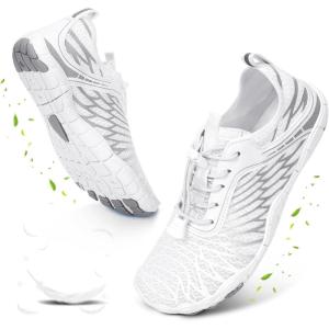 imageHike Barefoot Shoes for Women Men NonSlip Breathable Walking Shoes Wide Toe Box Comfortable Athletic FootwearA13  WhiteSilver