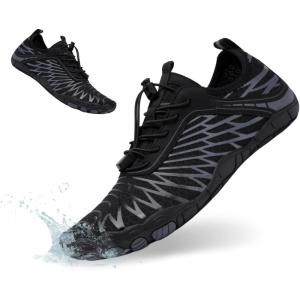 imageHiGropcore Water Shoes Men Women Barefoot Wide Toe Box Beach Shoes Quick Dry Breathable Swim Aqua Socks with DrainageTg02b Black