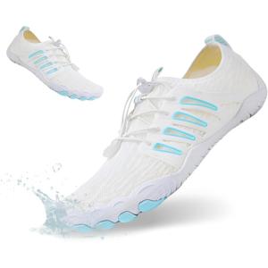 imageHiGropcore Water Shoes Men Women Barefoot Wide Toe Box Beach Shoes Quick Dry Breathable Swim Aqua Socks with DrainageWt08 White Blue