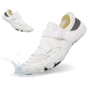 imageHiGropcore Water Shoes Men Women Barefoot Wide Toe Box Beach Shoes Quick Dry Breathable Swim Aqua Socks with DrainageWt33 White