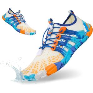 imageHiGropcore Water Shoes Men Women Barefoot Wide Toe Box Beach Shoes Quick Dry Breathable Swim Aqua Socks with DrainageWs01a White