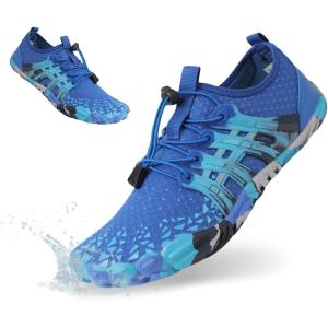 imageHiGropcore Water Shoes Men Women Barefoot Wide Toe Box Beach Shoes Quick Dry Breathable Swim Aqua Socks with DrainageWs01c Blue