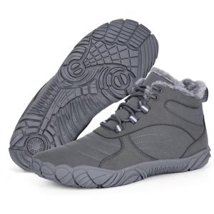imageHiGropcore Barefoot Snow Boots for Women Men Warm Fur Lined Water Repellent Winter Barefoot Shoes Wide Toe Box Lightweight Outdoor Ankle BootsA2  Grey