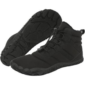 imageHiGropcore Barefoot Snow Boots for Women Men Warm Fur Lined Water Repellent Winter Barefoot Shoes Wide Toe Box Lightweight Outdoor Ankle BootsF1  Black