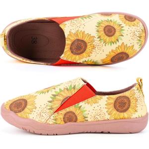 image:imageWomens Art Painted Casual Loafers Extra Wide Slipon Diabetic Shoes for Women Comfortable Canvas Arch Support Walking ShoesA05  Sunflower