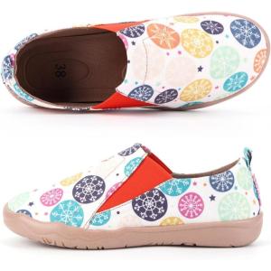 image:imageWomens Art Painted Casual Loafers Extra Wide Slipon Diabetic Shoes for Women Comfortable Canvas Arch Support Walking ShoesA11  Colorful Snowflake